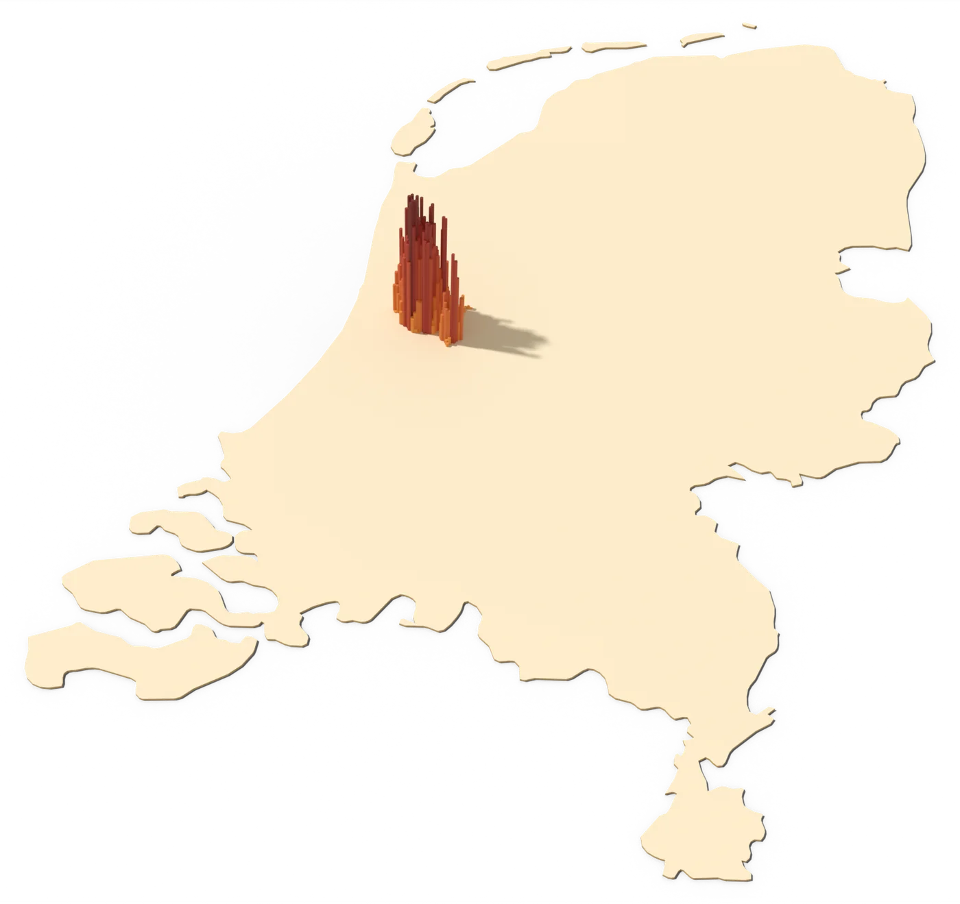 The Netherlands lying flat, with only Amsterdam's people rising