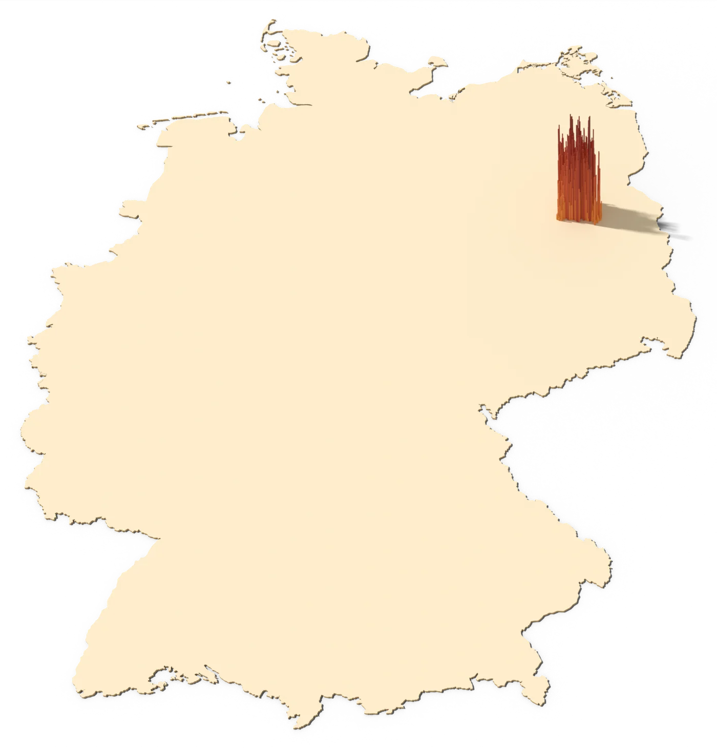Germany lying flat, with only Berlin's people rising as a cluster of red columns